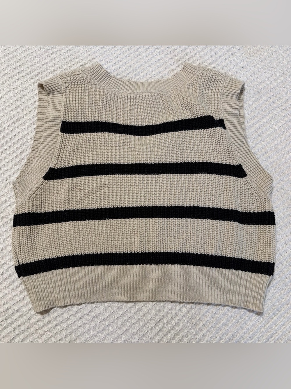 Sincerely Jules Cream & Black Striped V-Neck Sweater Vest - Picture 2 of 4
